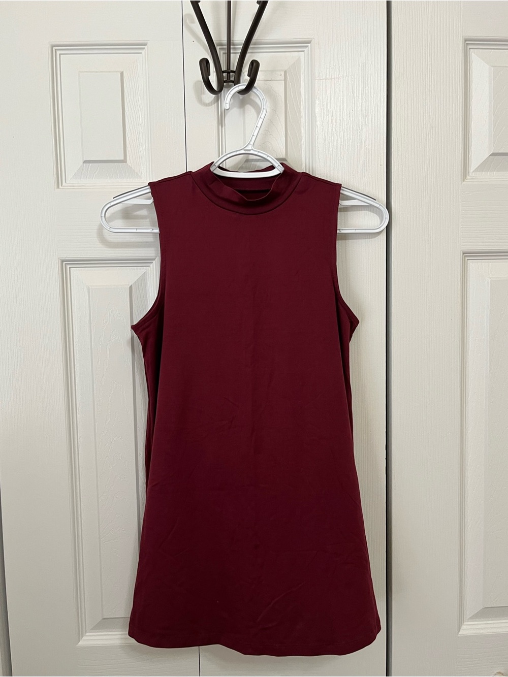 Pink Rose Sleeveless Mock Neck Tank Top - Burgundy Wine